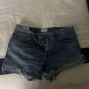 Agolde Parker Long Blue Jean Shorts Distressed Mid-Rise